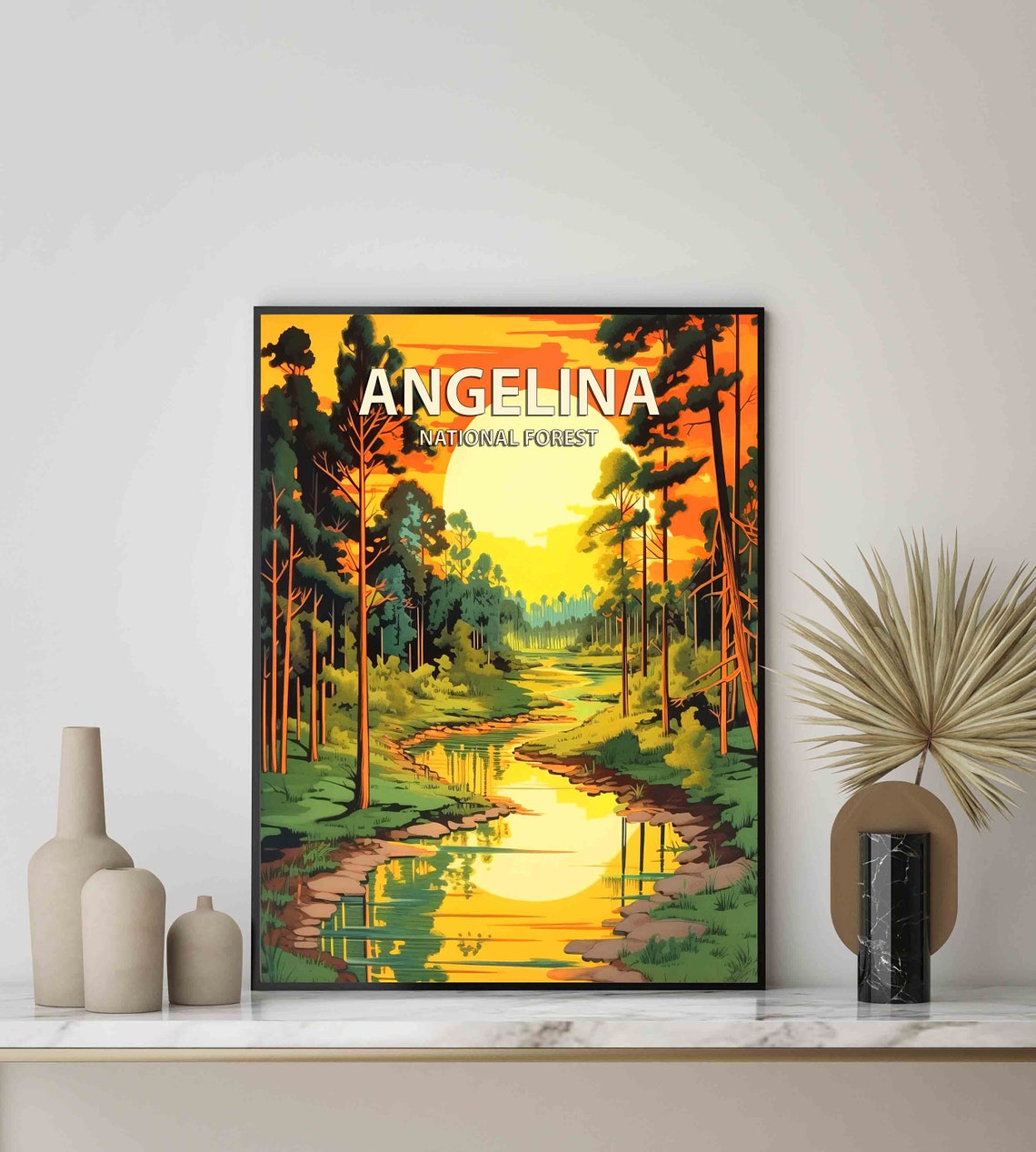 Angelina National Forest Tall Pine Sunset Vintage Travel Poster - Image 3