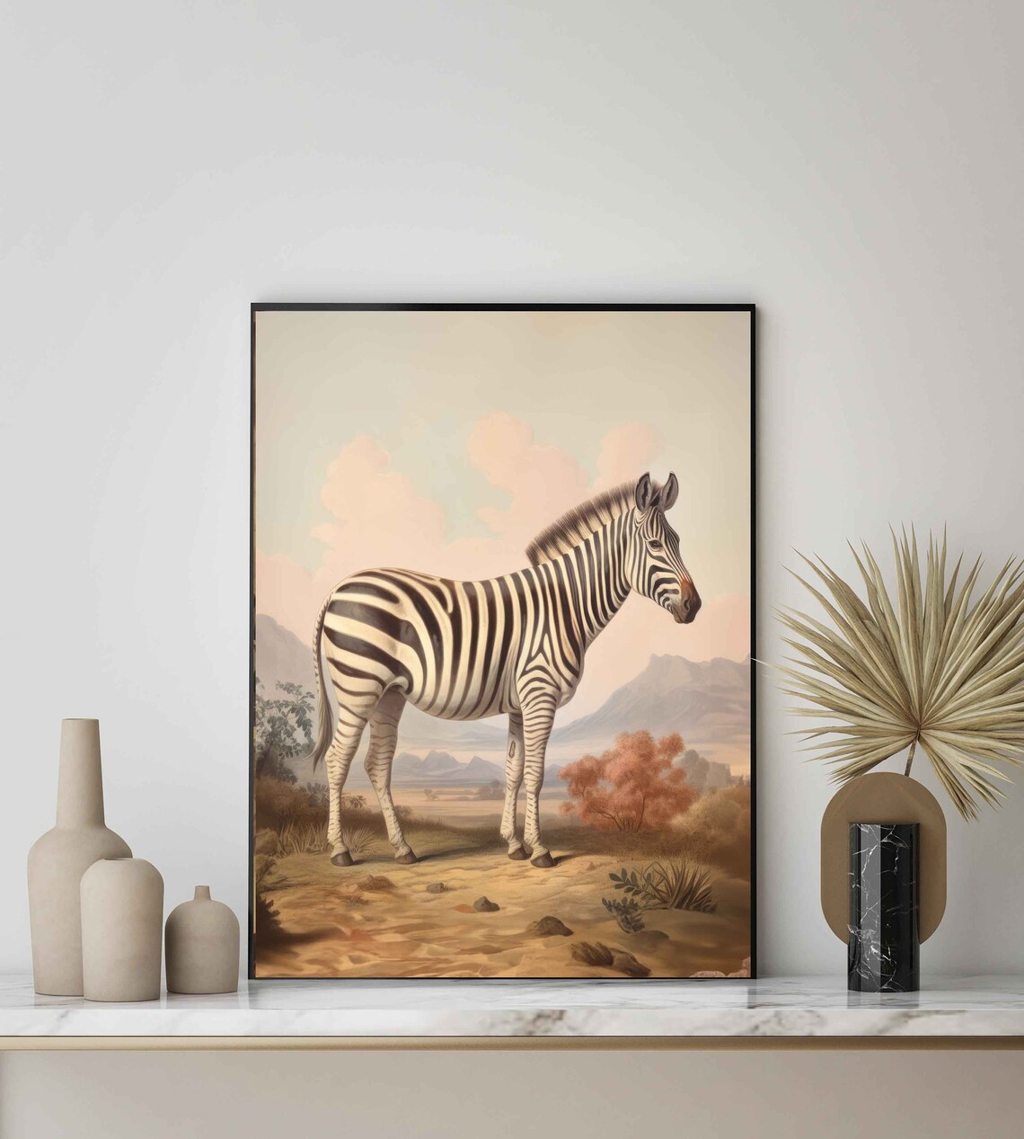 Zebra in African Savanna Vintage Wildlife Painting Art Poster - Image 2