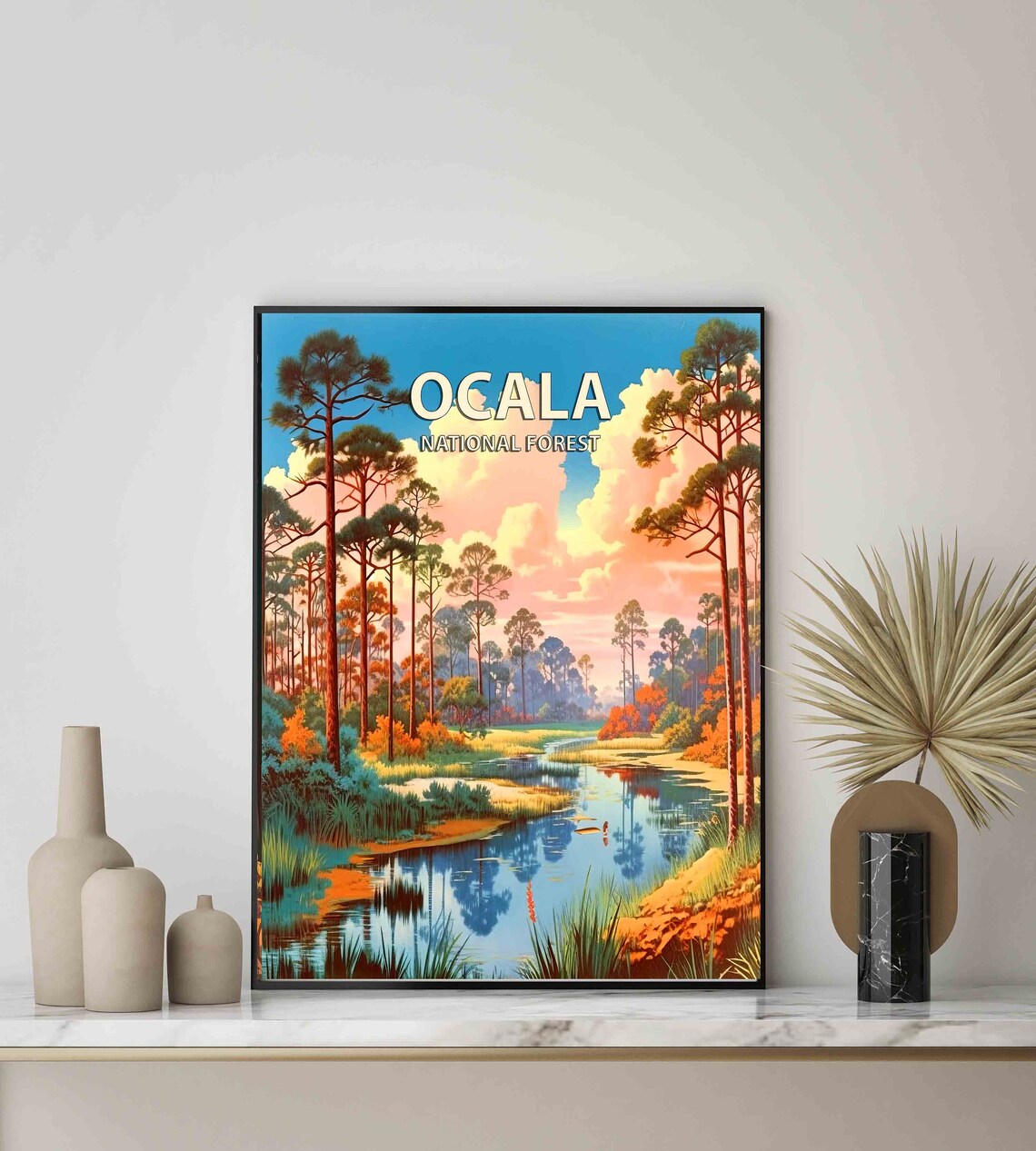 Ocala National Forest Cypress Stream Golden Sky Retro Travel Poster - Image 3