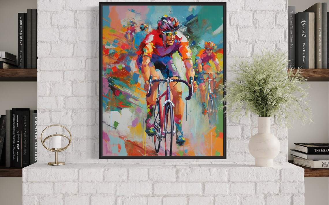 Cyclist Road Race Sprint Finish Colorful Action Painting Poster - Image 3