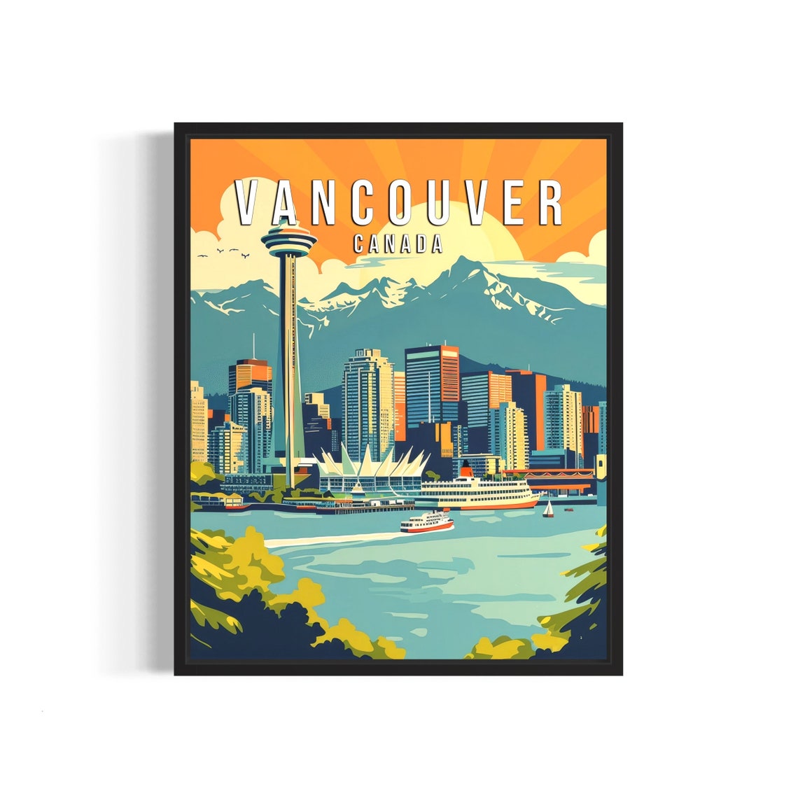Vancouver Canada Skyline With Tower Mountains and Harbor Poster