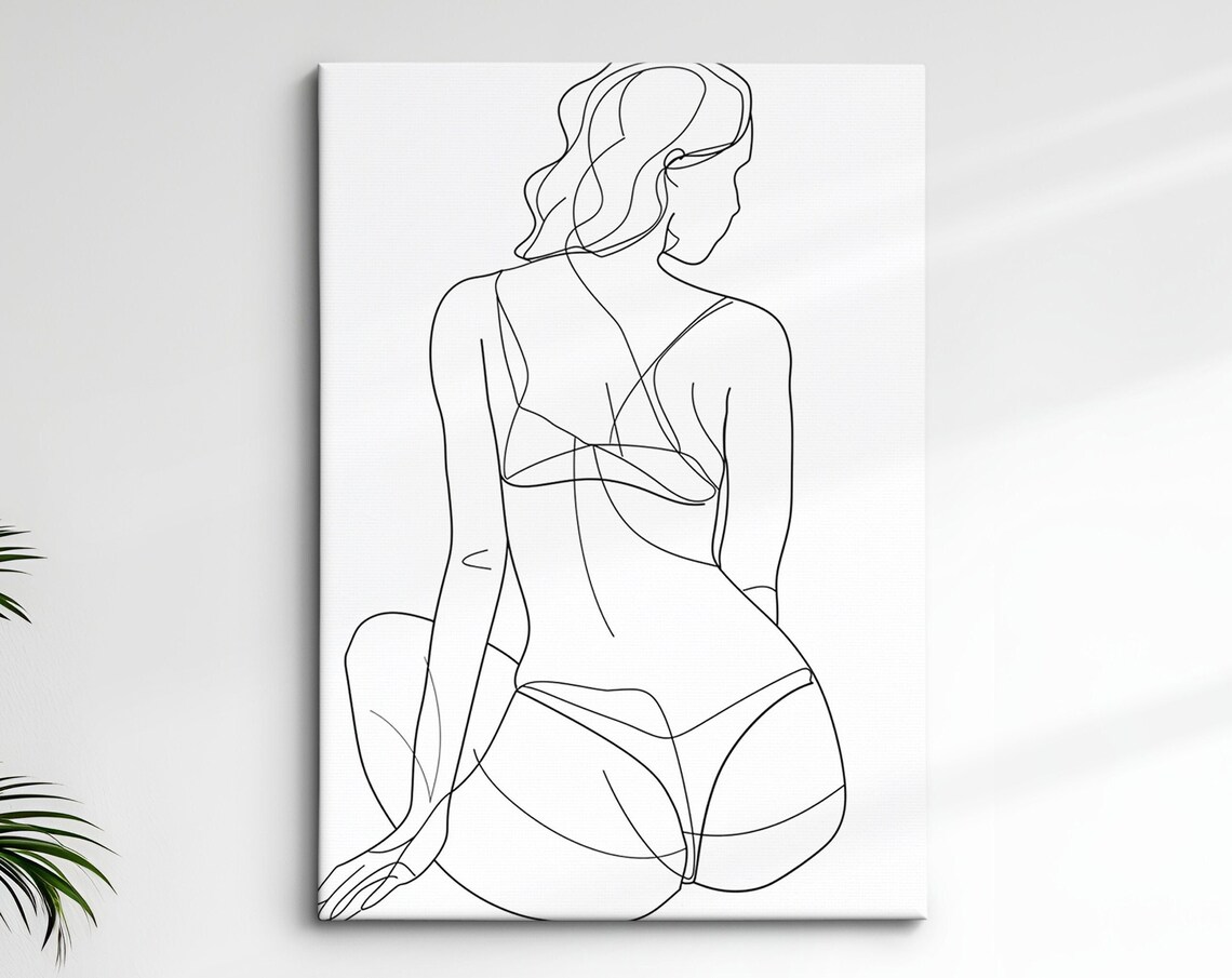 Seated Woman From Behind Minimalist Line Art Drawing Elegant Feminine Wall Art Print