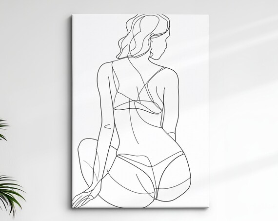 Seated Woman From Behind Minimalist Line Art Drawing Elegant Feminine Wall Art Print