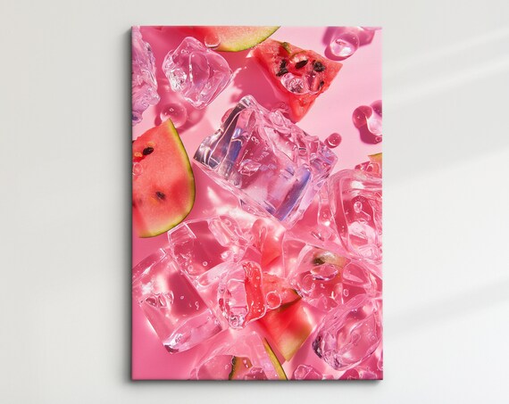 Refreshing Watermelon In Ice Art Cool Summer Wall Decor Framed Ready To Hang Perfect For Kitchen Or Dining Room Vibrant Fruit