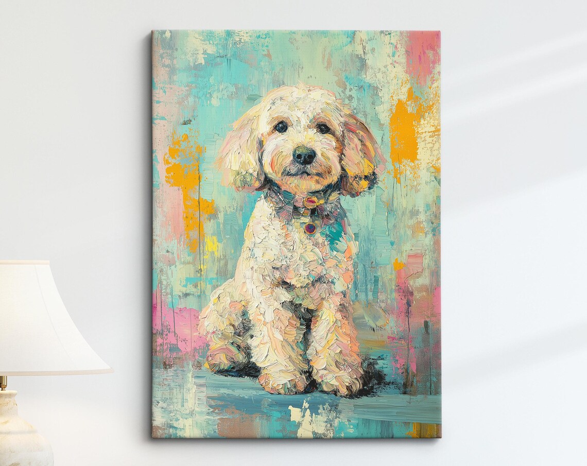 Cream Cockapoo Dog Portrait Pastel Oil Painting Cute Puppy Art Print