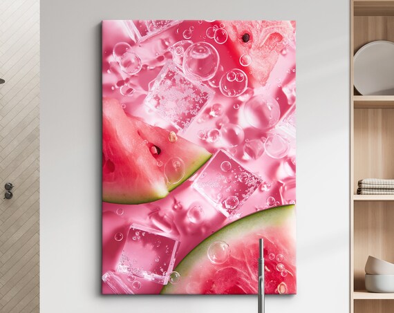 Refreshing Watermelon In Ice Art Cool Summer Wall Decor Framed Ready To Hang Perfect For Kitchen Or Dining Room Vibrant Fruit