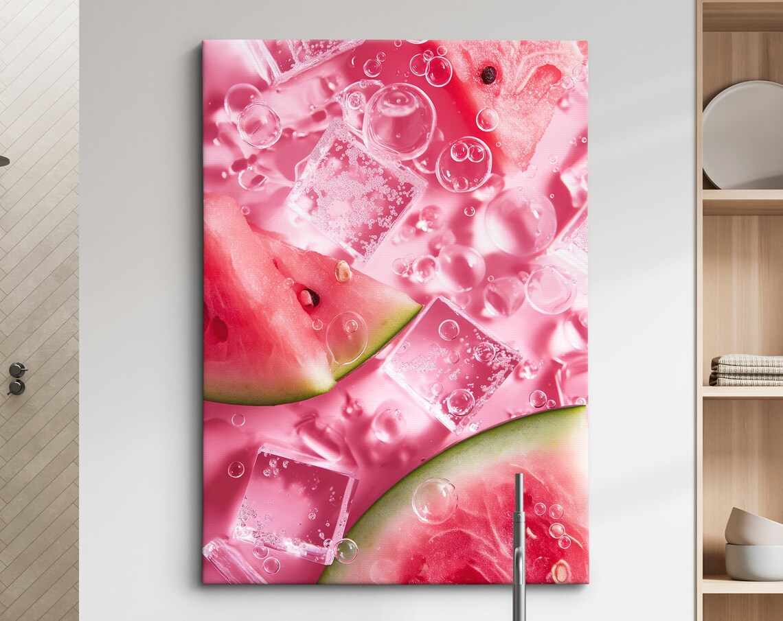 Refreshing Watermelon In Ice Art Cool Summer Wall Decor Framed Ready To Hang Perfect For Kitchen Or Dining Room Vibrant Fruit