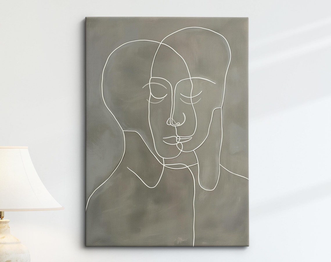 Overlapping Faces Minimalist Line Art Abstract Modern Wall Art Poster
