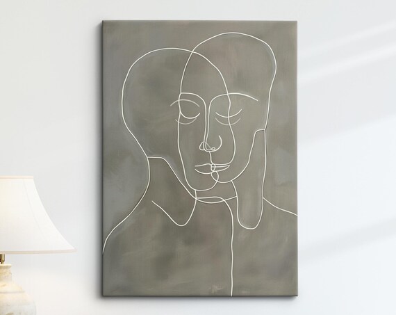 Overlapping Faces Minimalist Line Art Abstract Modern Wall Art Poster