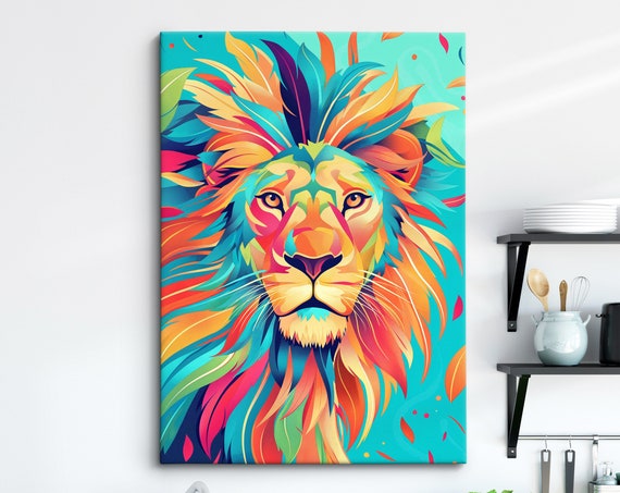 Colorful Lion Art Vibrant Framed Wall Decor Bold Wildlife Artwork Perfect For Living Room Or Bedroom Gift For Animal Lovers