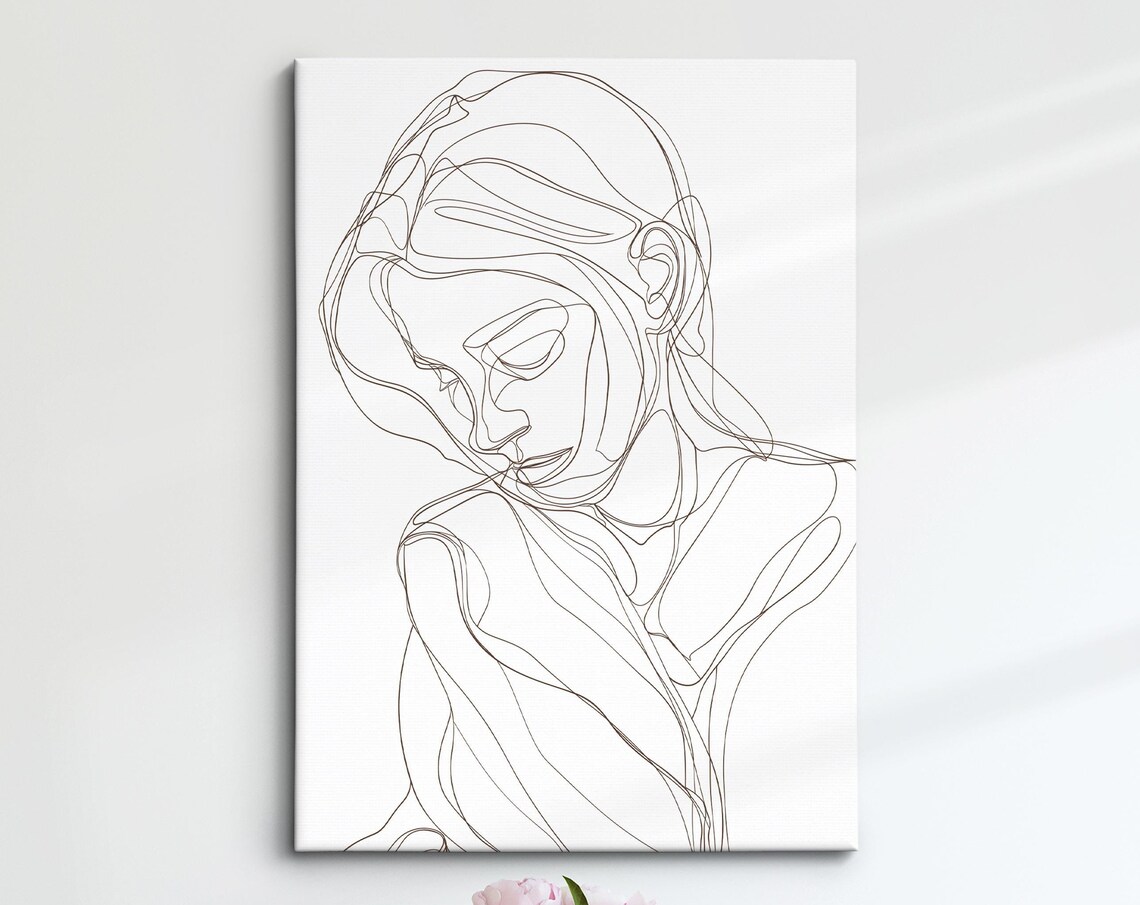 Minimalist One Line Woman Face Art Print Feminine Line Drawing Poster