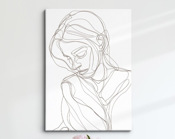 Minimalist One Line Woman Face Art Print Feminine Line Drawing Poster