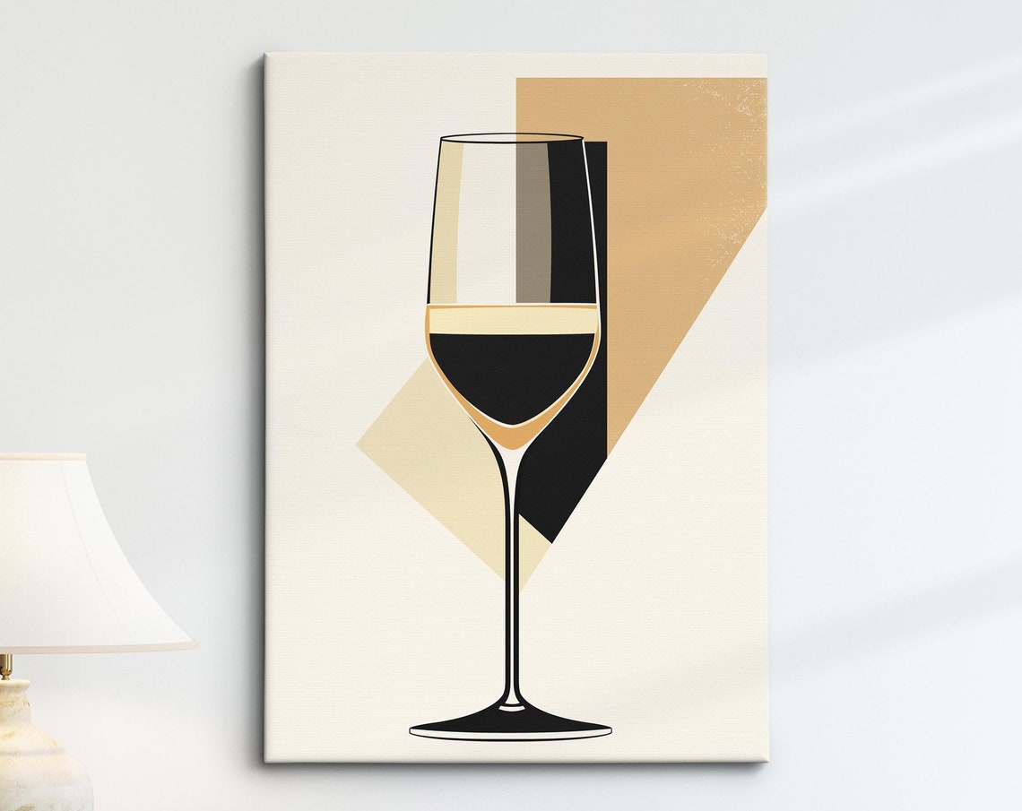 Elegant Red Wine Glass Art Print Boho Minimalist Kitchen Wall Decor