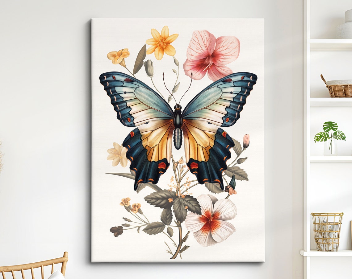 Vintage Botanical Swallowtail Butterfly With Flowers Cream Art Poster