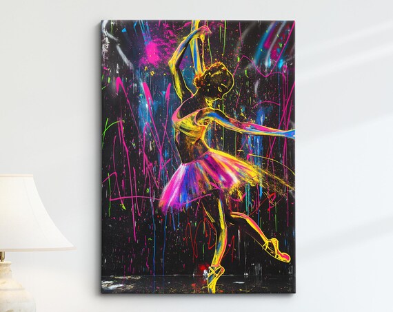 Ballerina Neon Paint Splatter Silhouette Colorful Ballet Dance Wall Poster