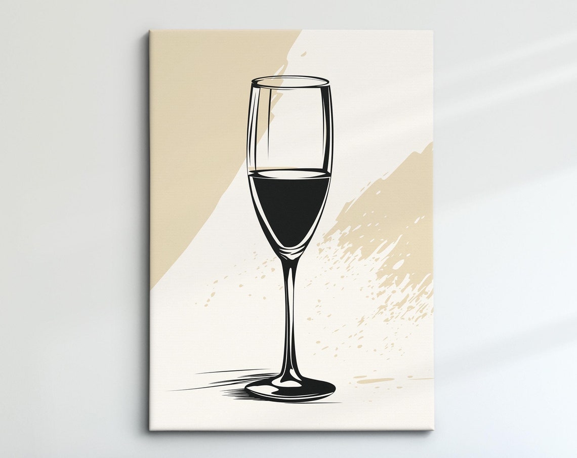 Minimalist Champagne Flute Sketch Modern Black And White Bar Print