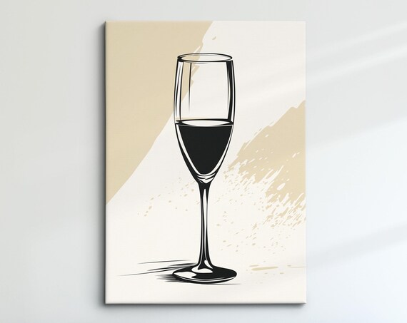 Minimalist Champagne Flute Sketch Modern Black And White Bar Print