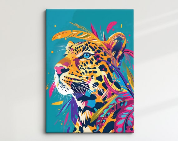 Colorful Leopard Art Vibrant Framed Wall Decor Bold Wildlife Artwork Perfect For Living Room Or Bedroom Gift For Animal Lovers