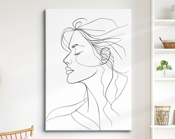 Minimalist Woman Face Line Art Elegant Black Outline Drawing Wall Art
