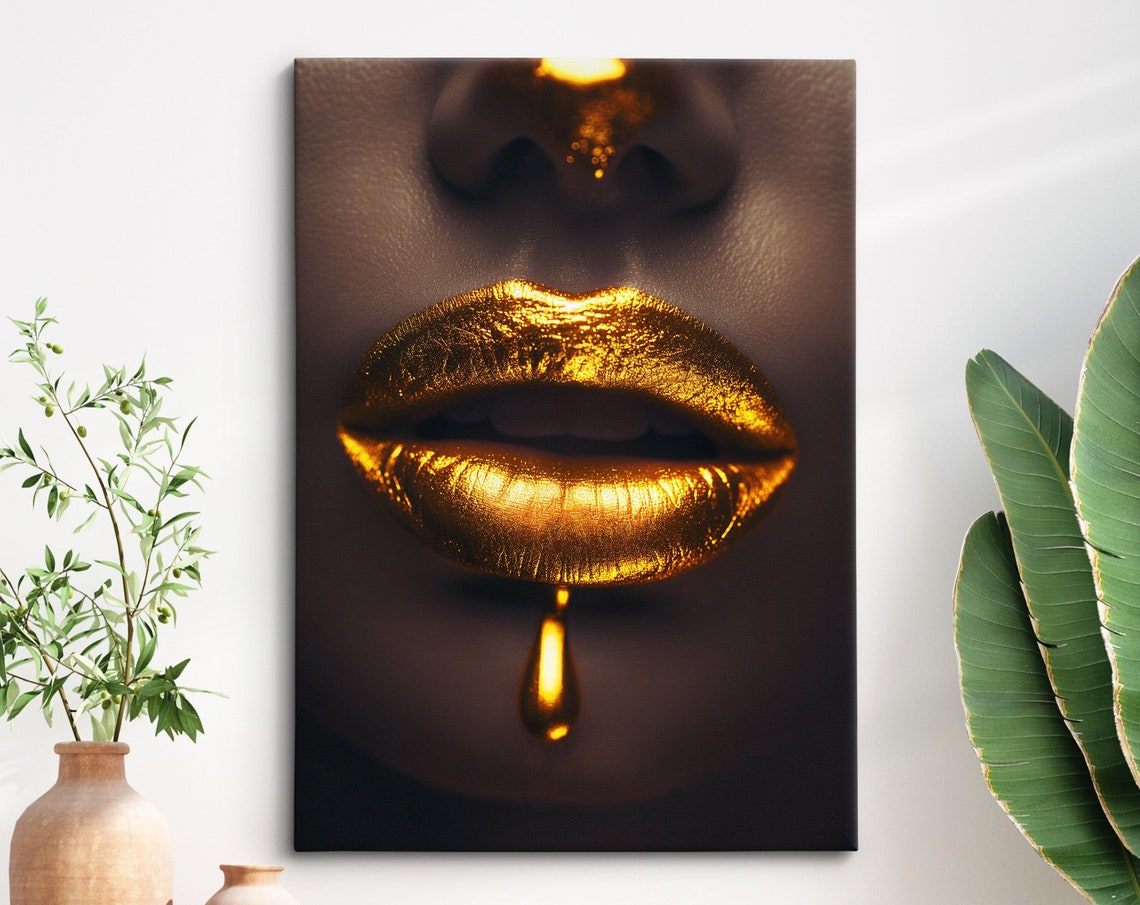 Molten Gold Lips With Dripping Gold On Bronze Glam Art Wall Poster