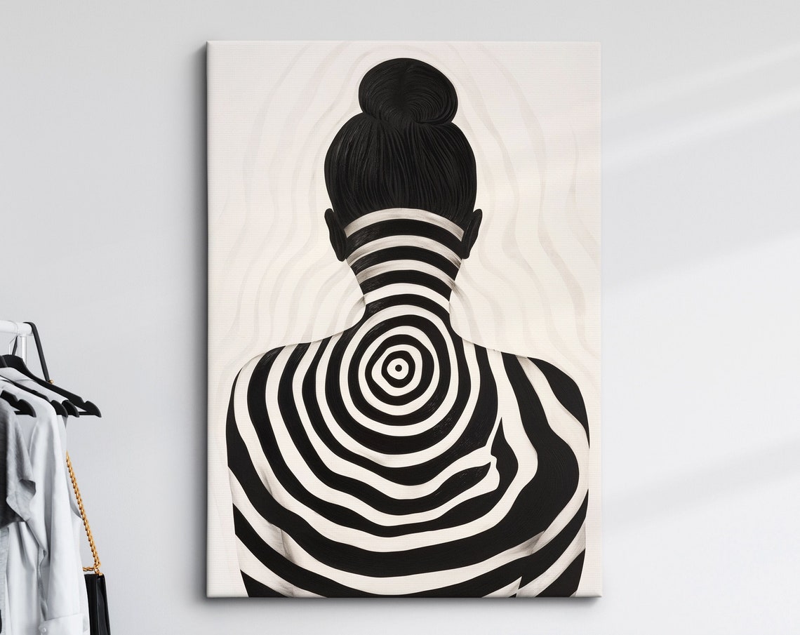 Black And White Spiral Back Body Art Optical Illusion Wall Poster