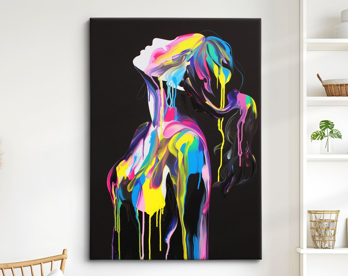 Neon Paint Woman Standing With Head Back Flowing Color Art Poster