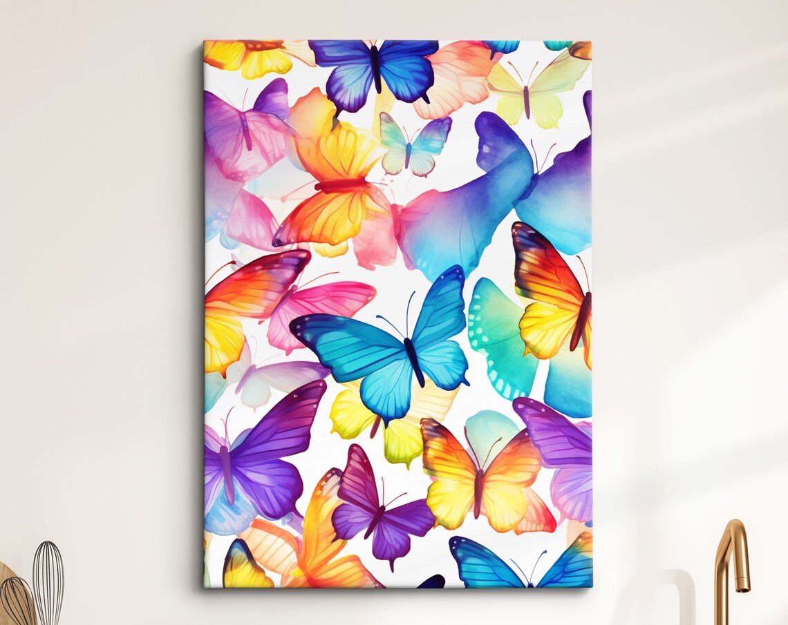Rainbow Watercolor Butterflies On White Whimsical Insect Art Poster