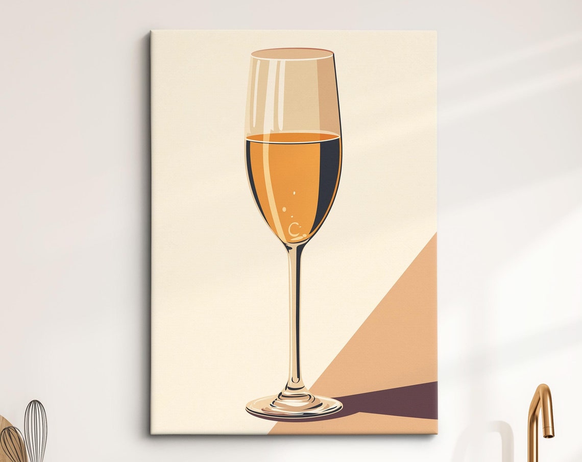 Minimalist Champagne Flute Illustration Boho Kitchen Wall Art Print