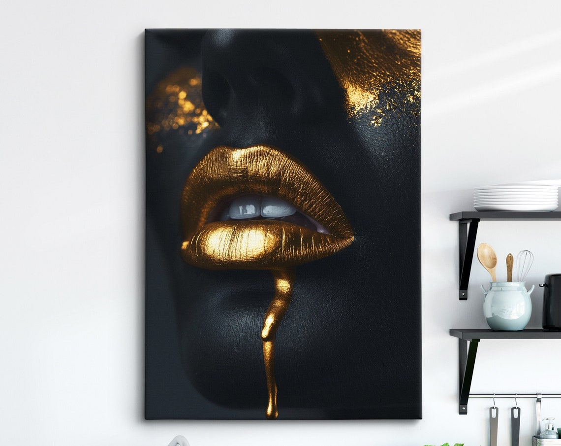 Gold Lips Art Luxurious Framed Wall Decor Bold And Elegant Artwork Perfect For Living Room Or Bedroom Modern Glam Gift Idea
