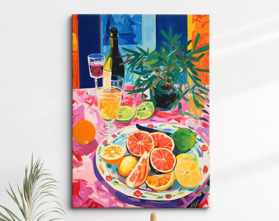 Vibrant Fruit Still Life Art Colorful Framed Wall Decor Modern Kitchen Artwork Citrus Fruit Painting Perfect For Dining Room