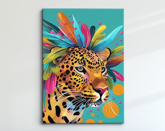 Colorful Leopard Art Vibrant Framed Wall Decor Bold Wildlife Artwork Perfect For Living Room Or Bedroom Gift For Animal Lovers