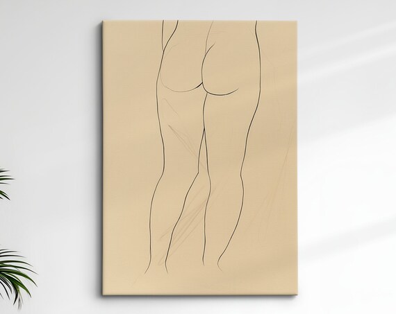 Minimalist Woman Body Line Art Drawing Beige Feminine Wall Art Print