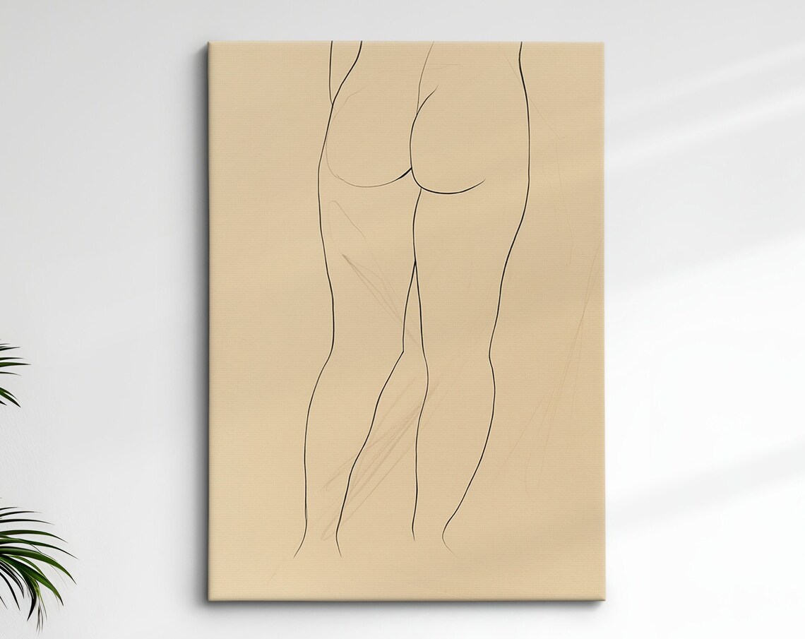 Minimalist Woman Body Line Art Drawing Beige Feminine Wall Art Print