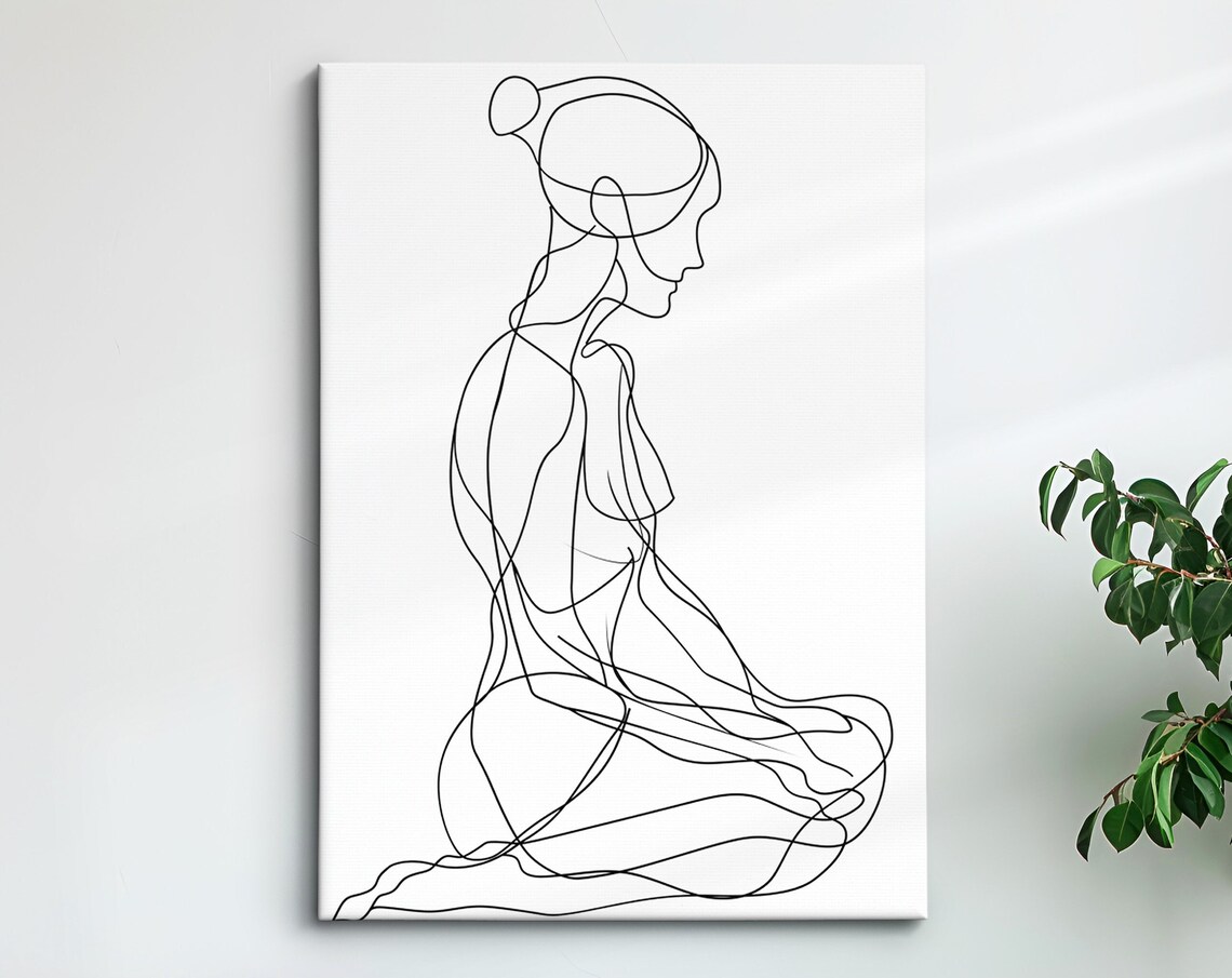 Seated Woman Profile Minimalist Line Art Drawing Modern Feminine Wall Art Print