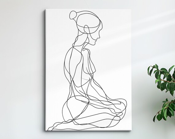 Seated Woman Profile Minimalist Line Art Drawing Modern Feminine Wall Art Print
