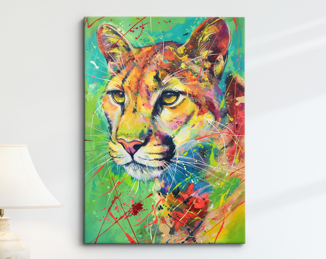 Colorful Lioness Face Pop Art Painting Vibrant Splatter Wildlife Wall Art Poster