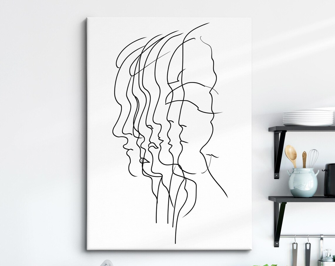 Minimalist One Line Face Drawing Abstract Female Profiles Wall Art