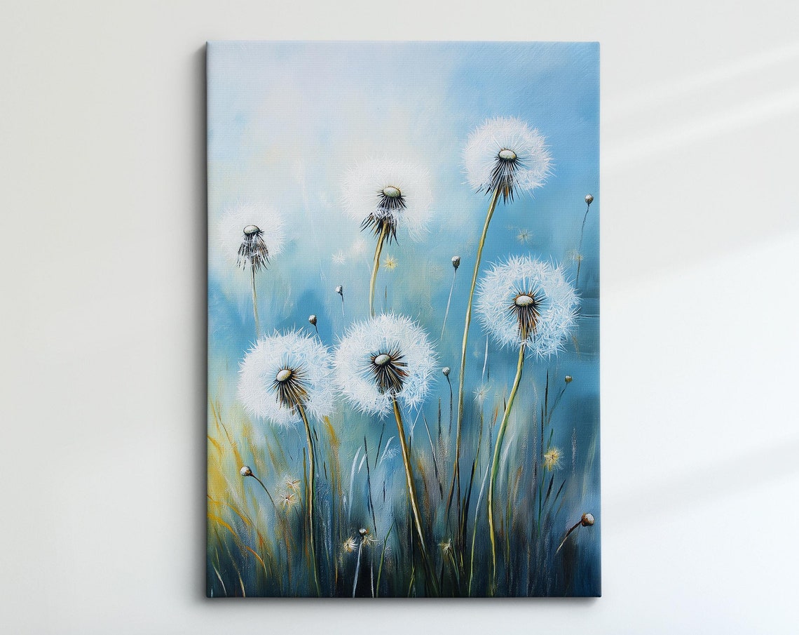 Dandelion Wishes Soft Blue Mist Botanical Meadow Wall Decor Poster
