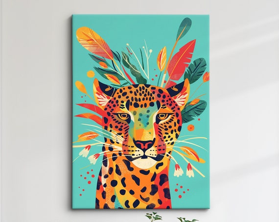 Colorful Leopard Art Vibrant Framed Wall Decor Bold Wildlife Artwork Perfect For Living Room Or Bedroom Gift For Animal Lovers