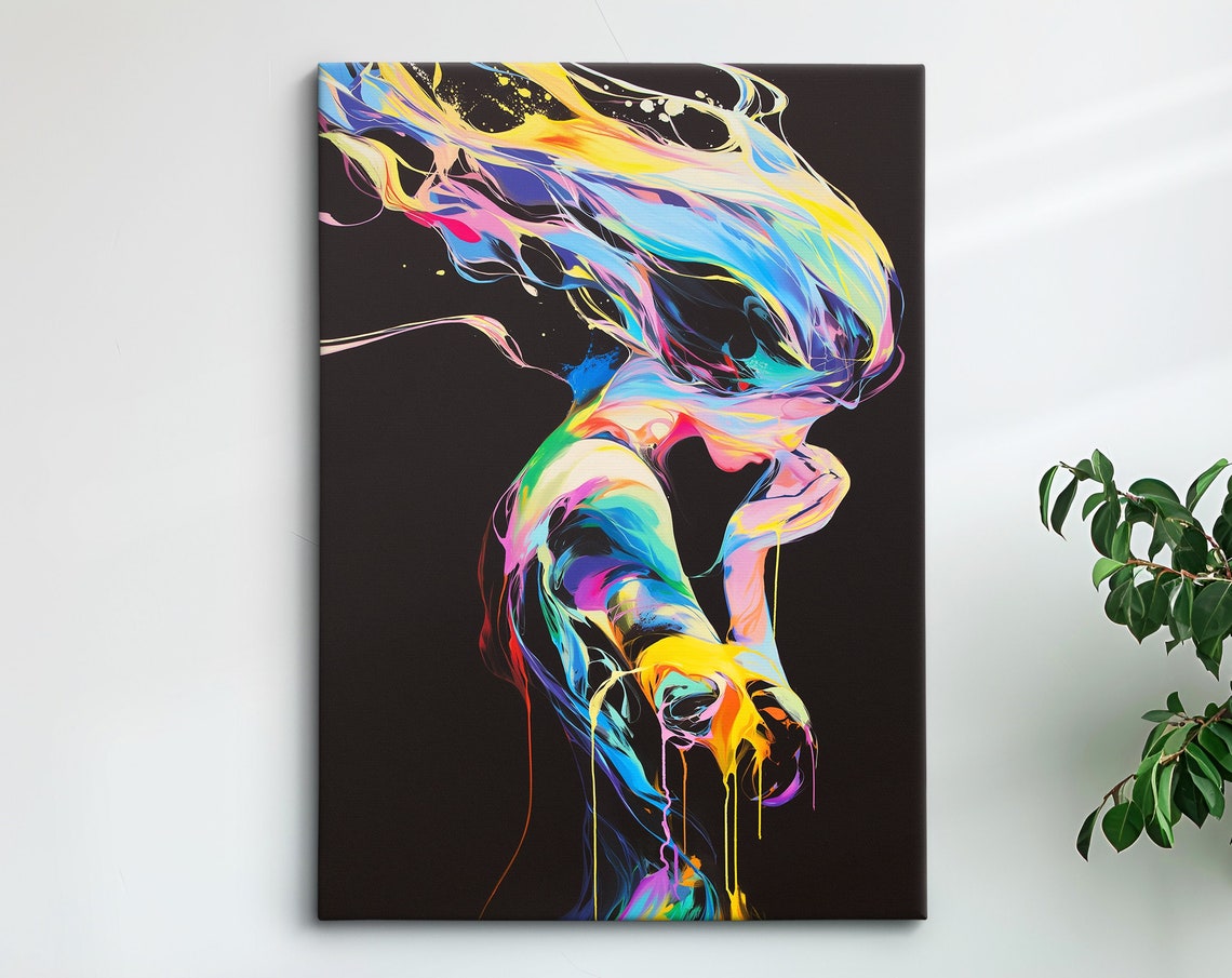 Neon Paint Splash Dancing Woman Swirling Colors Abstract Art Poster