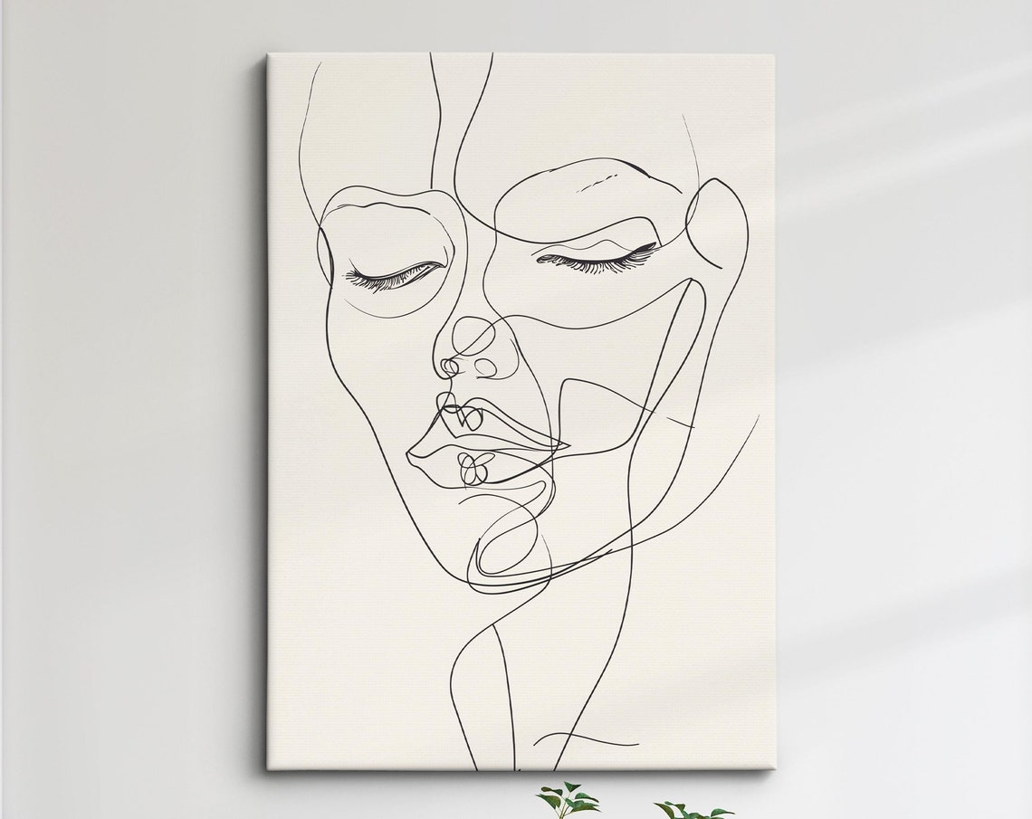 Minimalist One Line Face Abstract Art Print Serene Line Drawing Poster