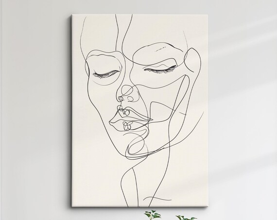 Minimalist One Line Face Abstract Art Print Serene Line Drawing Poster