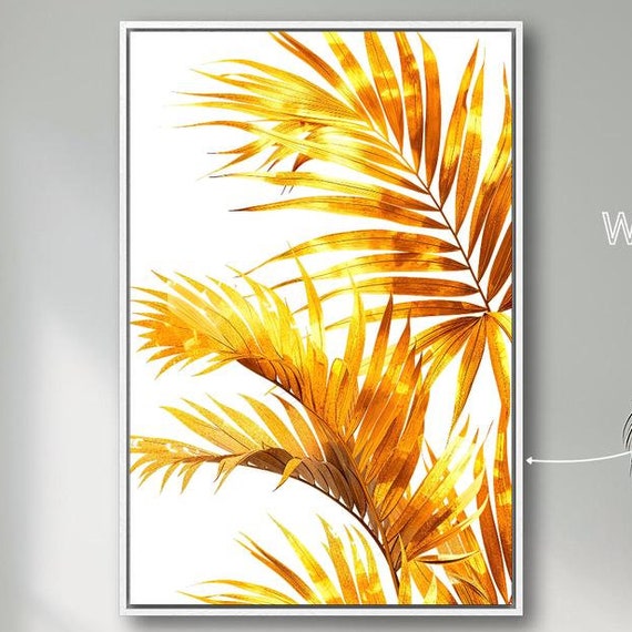 Luxury Golden Foliage Framed Wall Art Elegant Botanical Print Large Sophisticated Wall Decor Fine Tropical Leaf Poster Ready To Hang