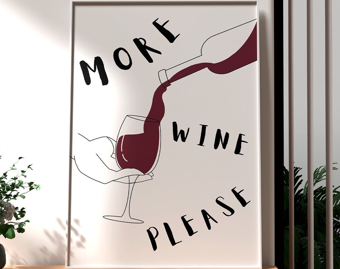 More Wine Please Funny Wine Poster, Retro Bar Decor - Image 7