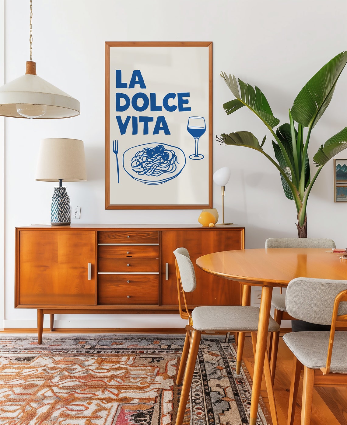 La Dolce Vita Blue Pasta and Wine Italian Kitchen Wall Poster - Image 2