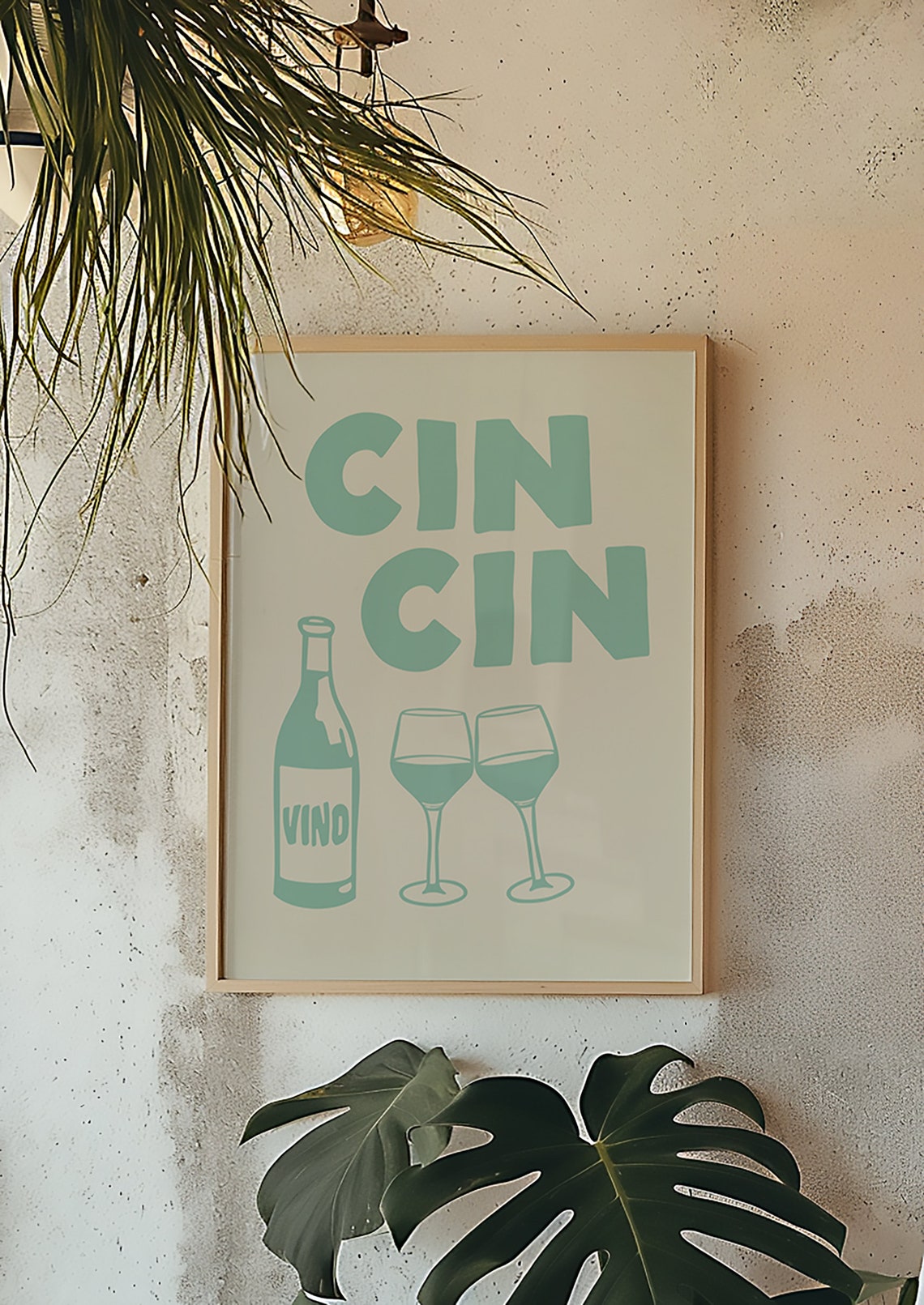 Mint Blue Cin Cin Italian Wine Toast Retro Bar Cart Kitchen Poster