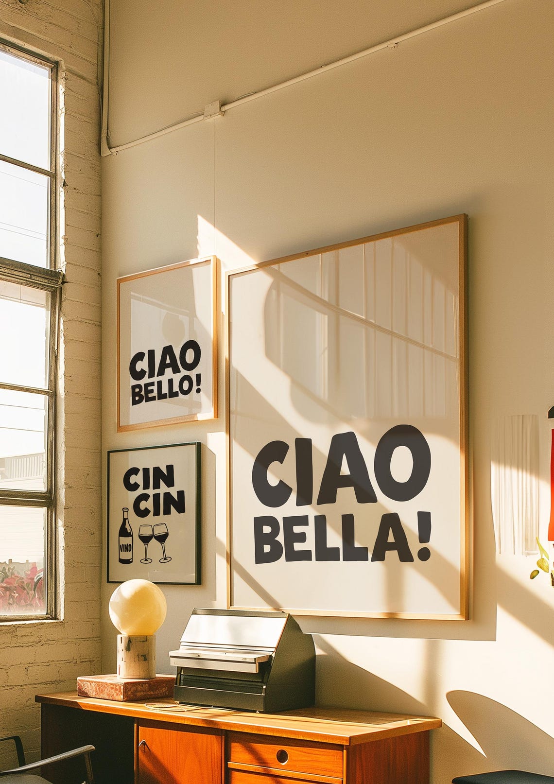 Ciao Bella Black Bold Italian Phrase Cream Minimalist Entryway Poster - Image 2