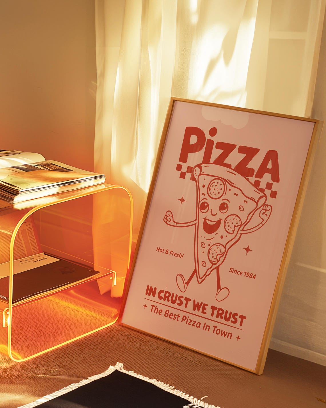 Retro Pizza Mascot Pink Monochrome Since 1984 Pizzeria Kitchen Poster - Image 2