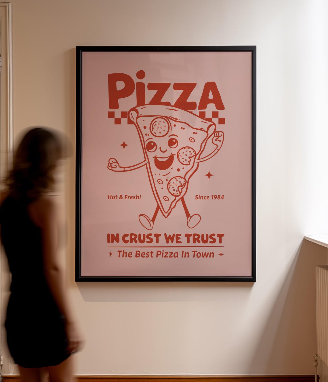 Retro Pizza Mascot Pink Monochrome Since 1984 Pizzeria Kitchen Poster - Image 3