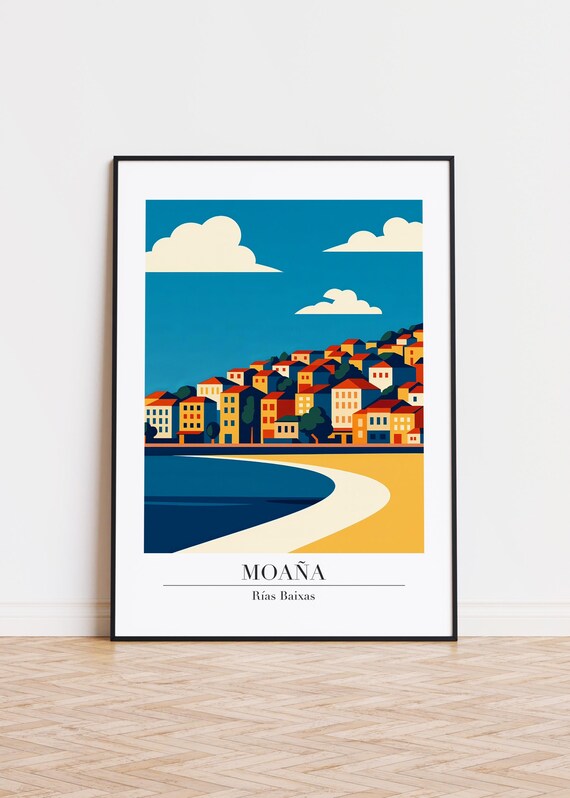 Moaña Rías Baixas Travel Poster Colorful Coastal Town Beach Art